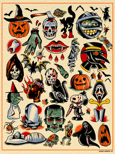 Halloween 25 Tattoo Flash 18x24
