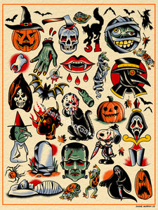 Halloween 25 Tattoo Flash 18x24" Print