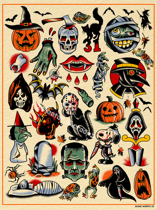 Halloween 25 Tattoo Flash 18x24